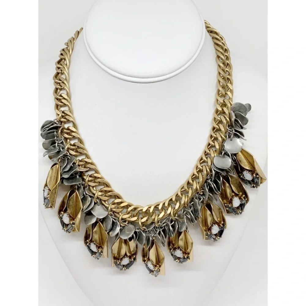 J. Crew Art Deco Gold Opal Drop Disc Necklace NWT
